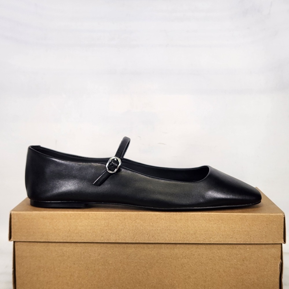 Steve Madden Maple Black Leather Mary Jane Flat Square Toe MAPL04S1 Womens 9.5